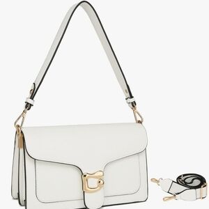 Travistar White Crossbody Clutch Bag 2 Straps Gold Hardware New